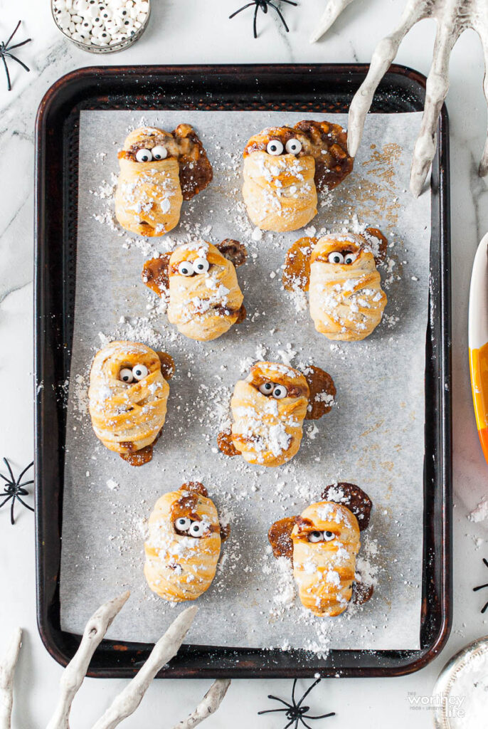 Deep Fried Mummies on baking sheet