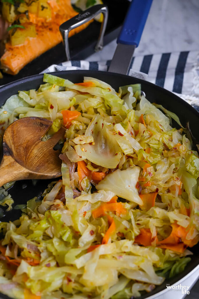 pan fried cabbage in skillet