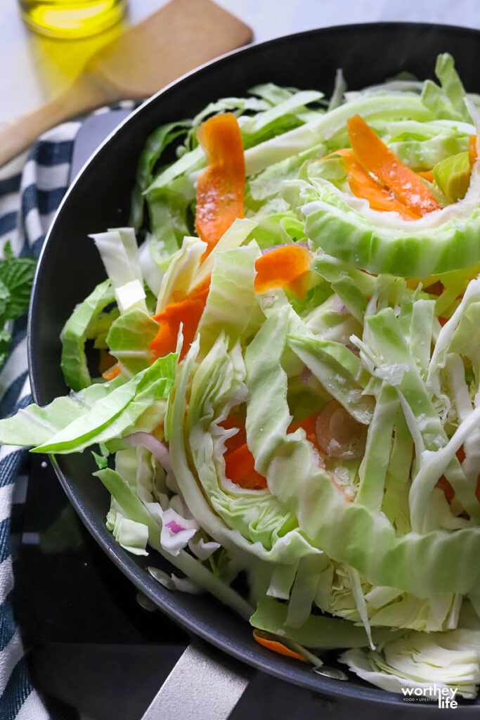 chopped cabbage in skillet