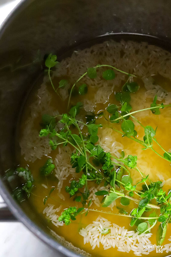 fresh cilantro in stockpot