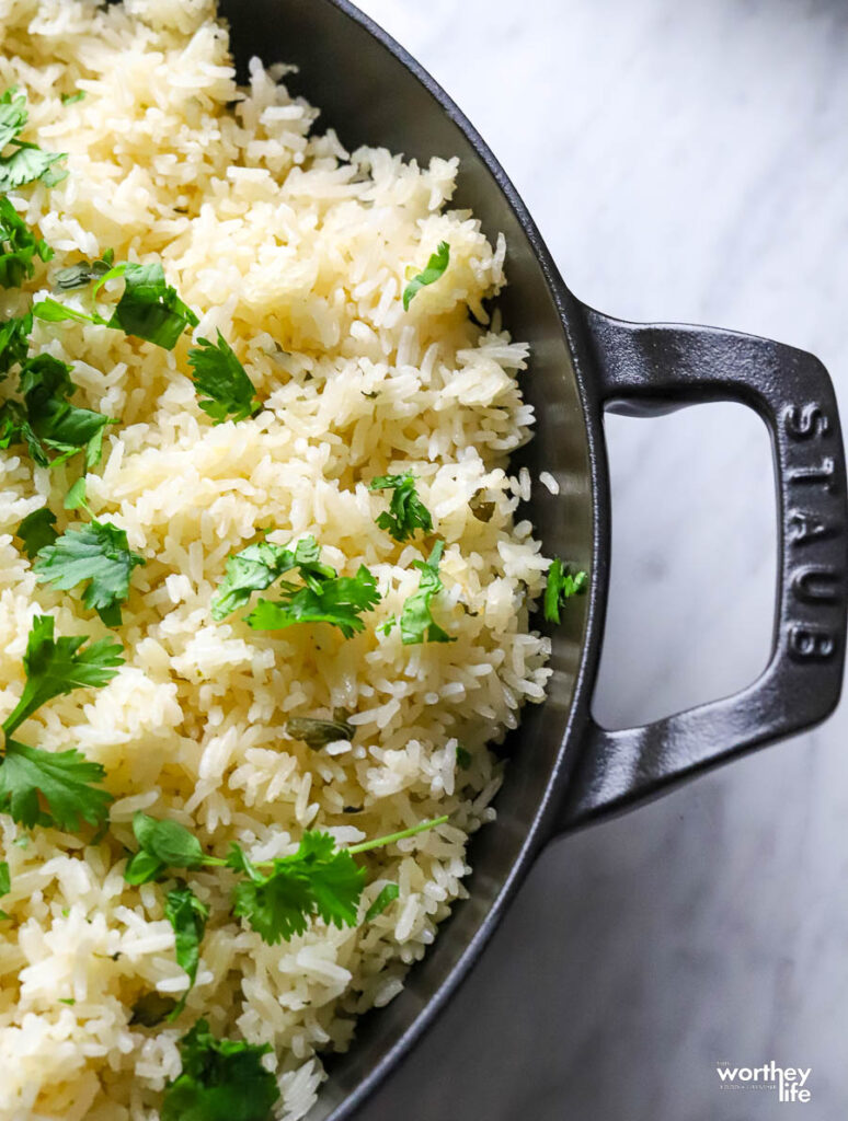 Using cilantro in rice dish as a pairing with salmon