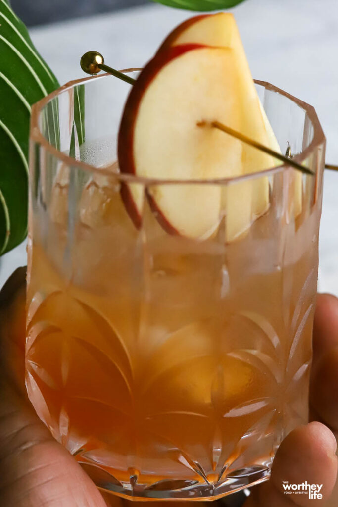 cocktail glass with bourbon and apple cider
