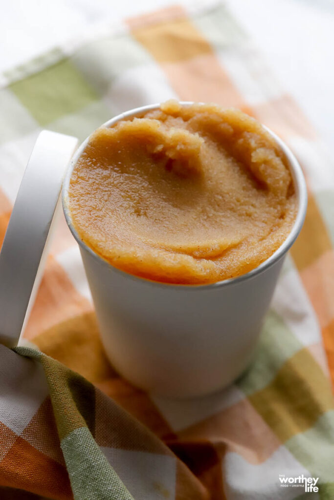 a pint of apple pie sorbet in a white container