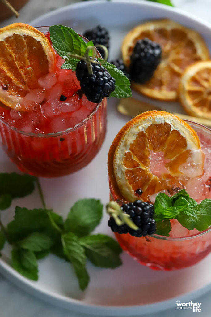 fresh berry cocktails on white plate