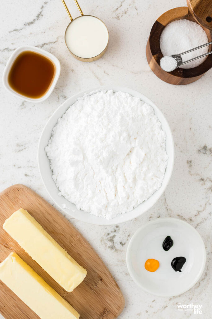 ingredients for a buttercream frosting board