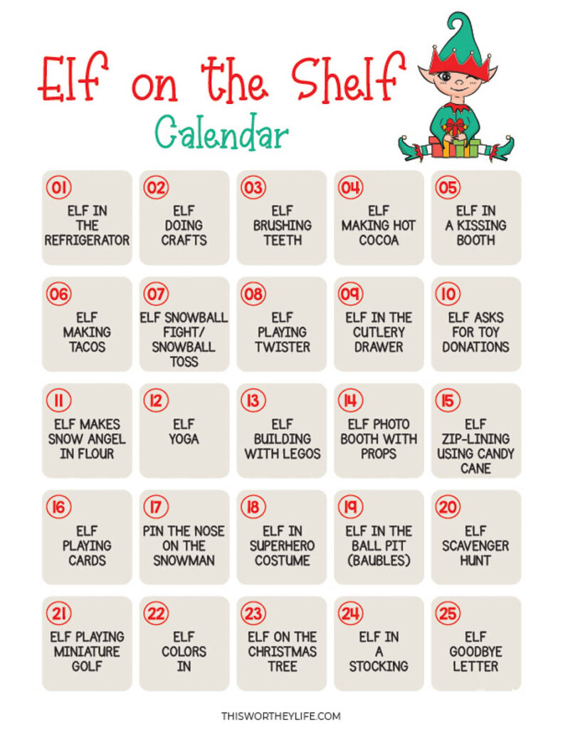 Elf on the Shelf Calendar