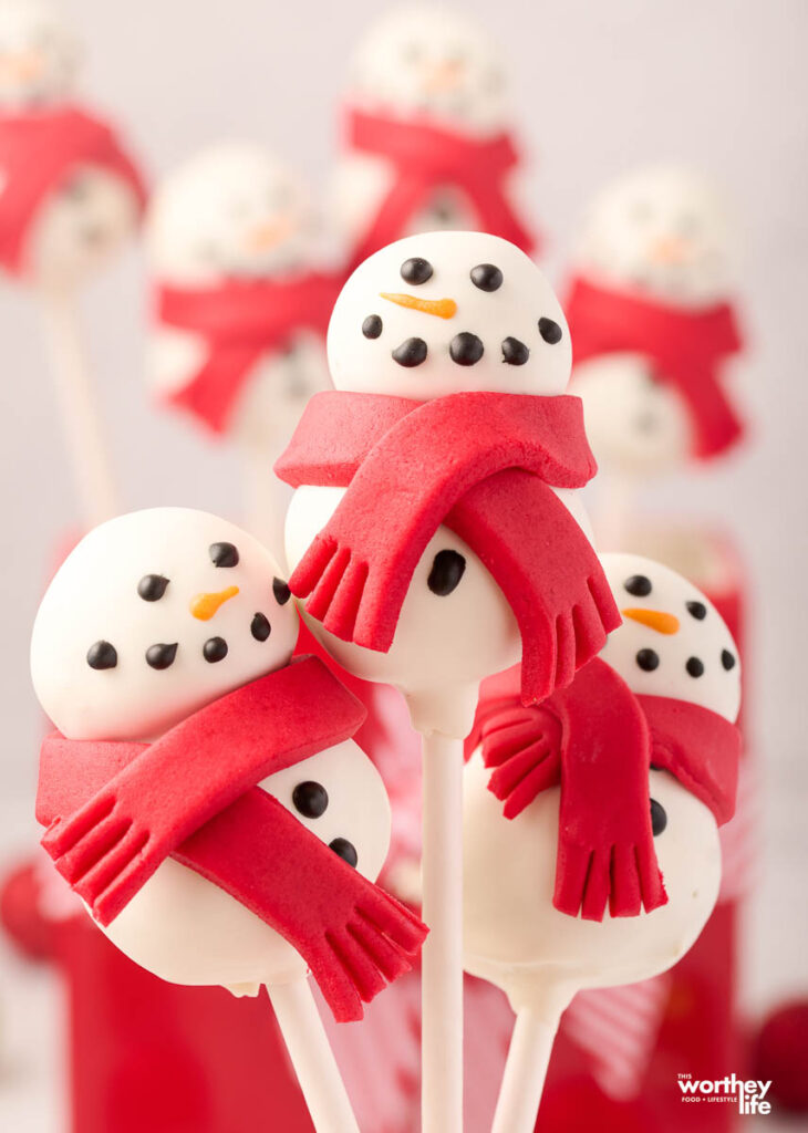 Edible Snowmen with edible red scarves