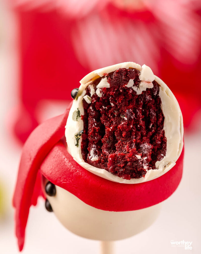 Half eaten red velvet cake pop