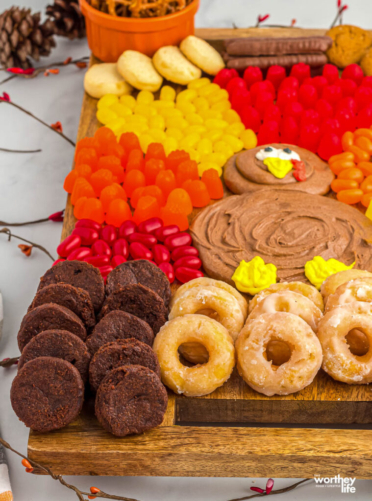 dessert board with cookies and donuts