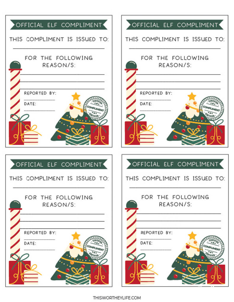 Elf on the Shelf Compliment card for kids