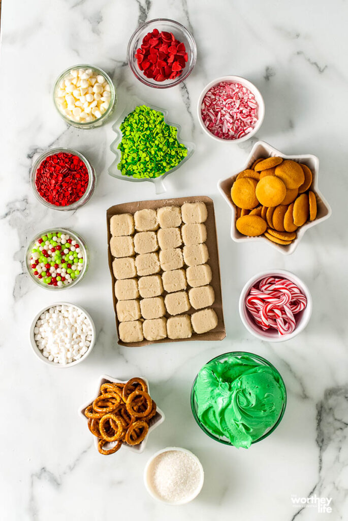 ingredients for a grinch frosting board