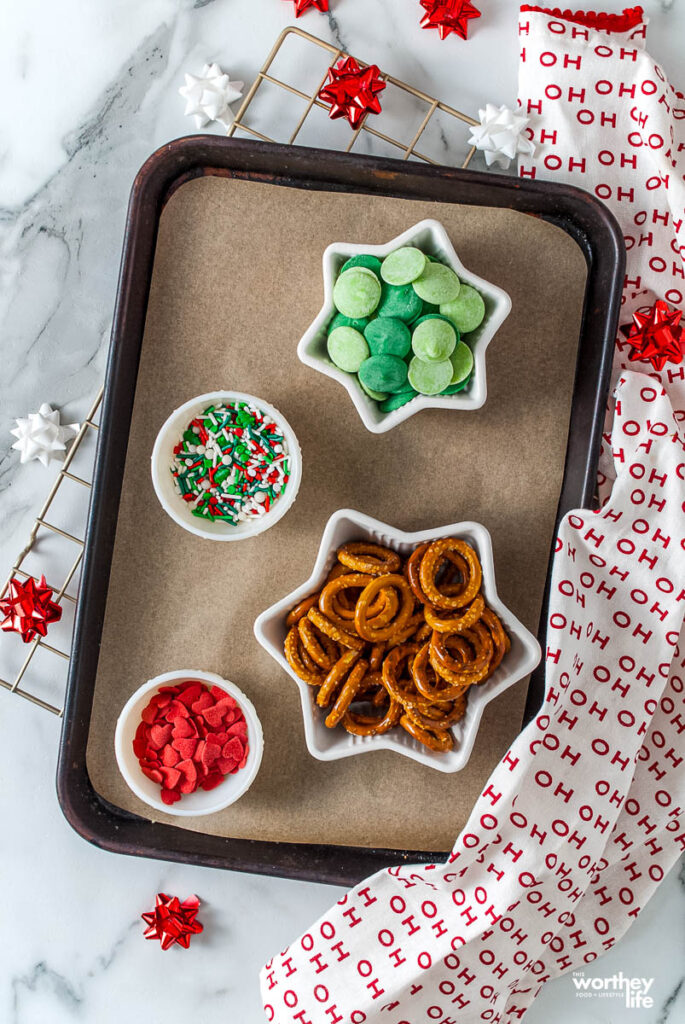 Ingredients on baking tray for holiday snack