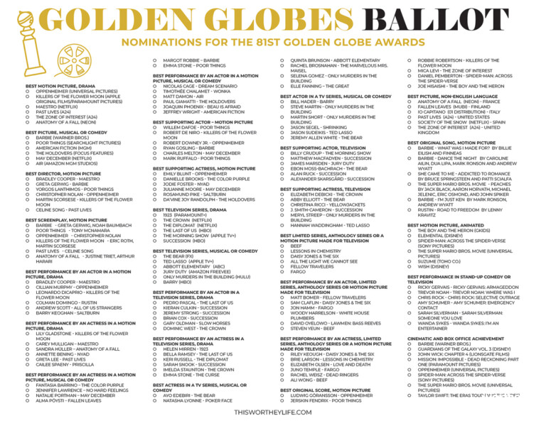 Golden Globes Watch Party Idea + Free Golden Globes Ballot Printables