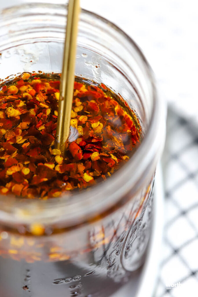 a jar of hot honey made with red pepper flake.