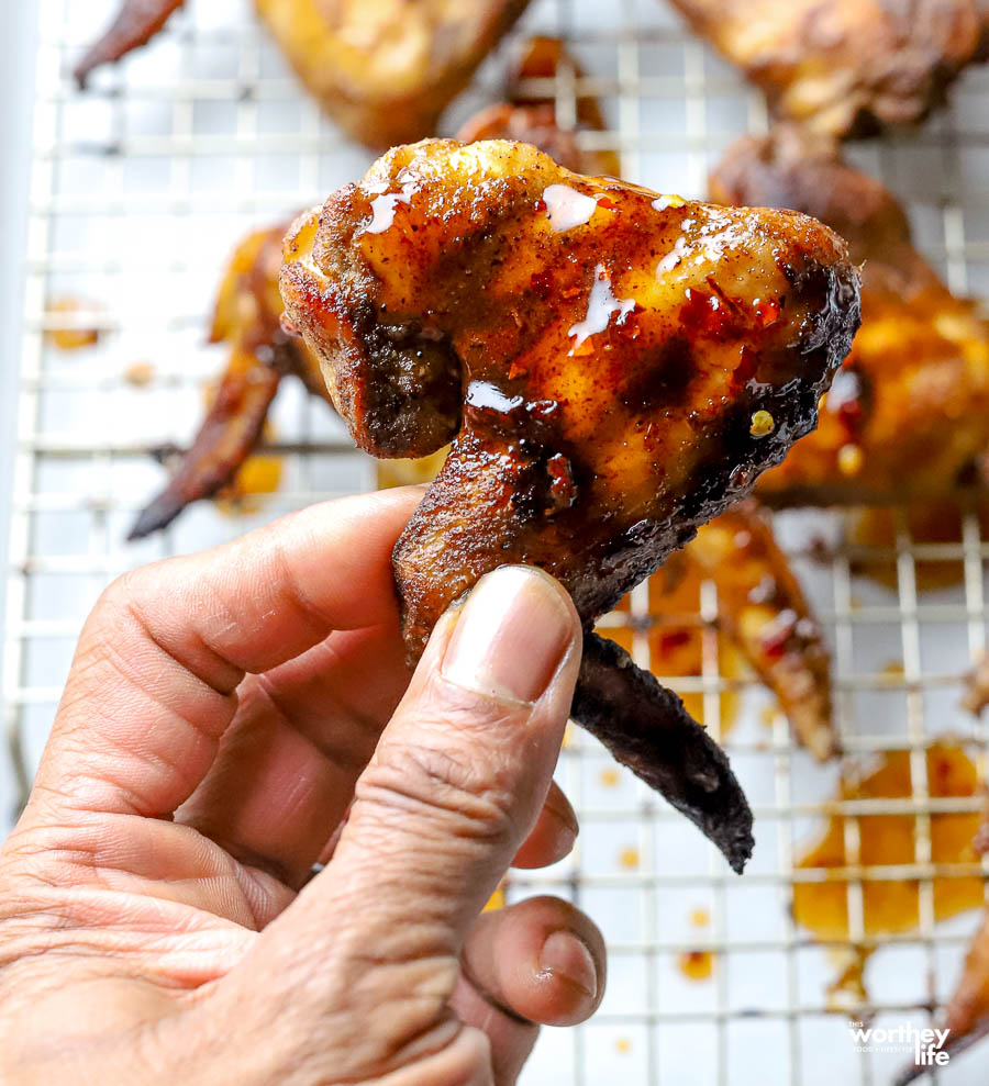 homemade jerk chicken wings dripping with hot honey. 