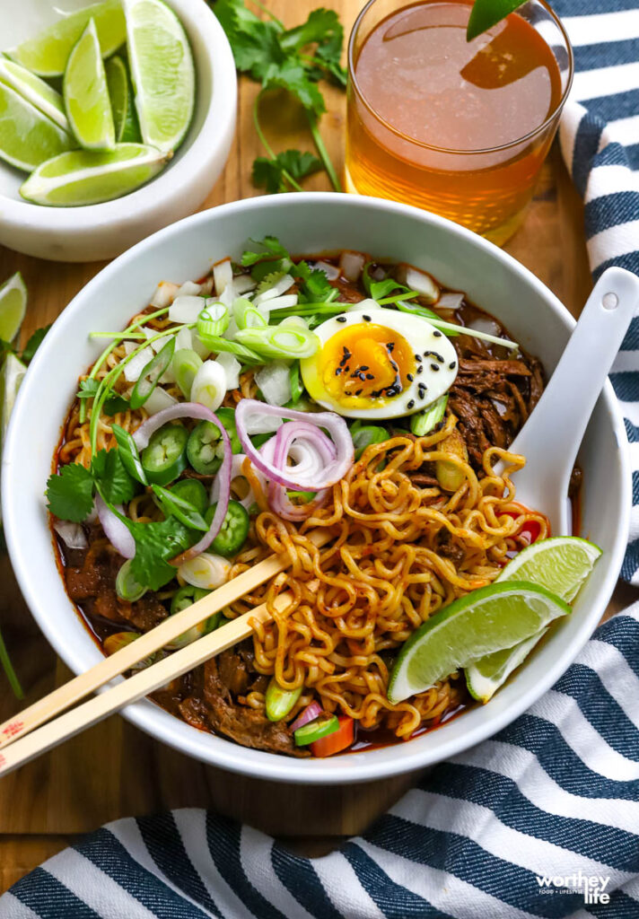 a bowl of birria pork ramen