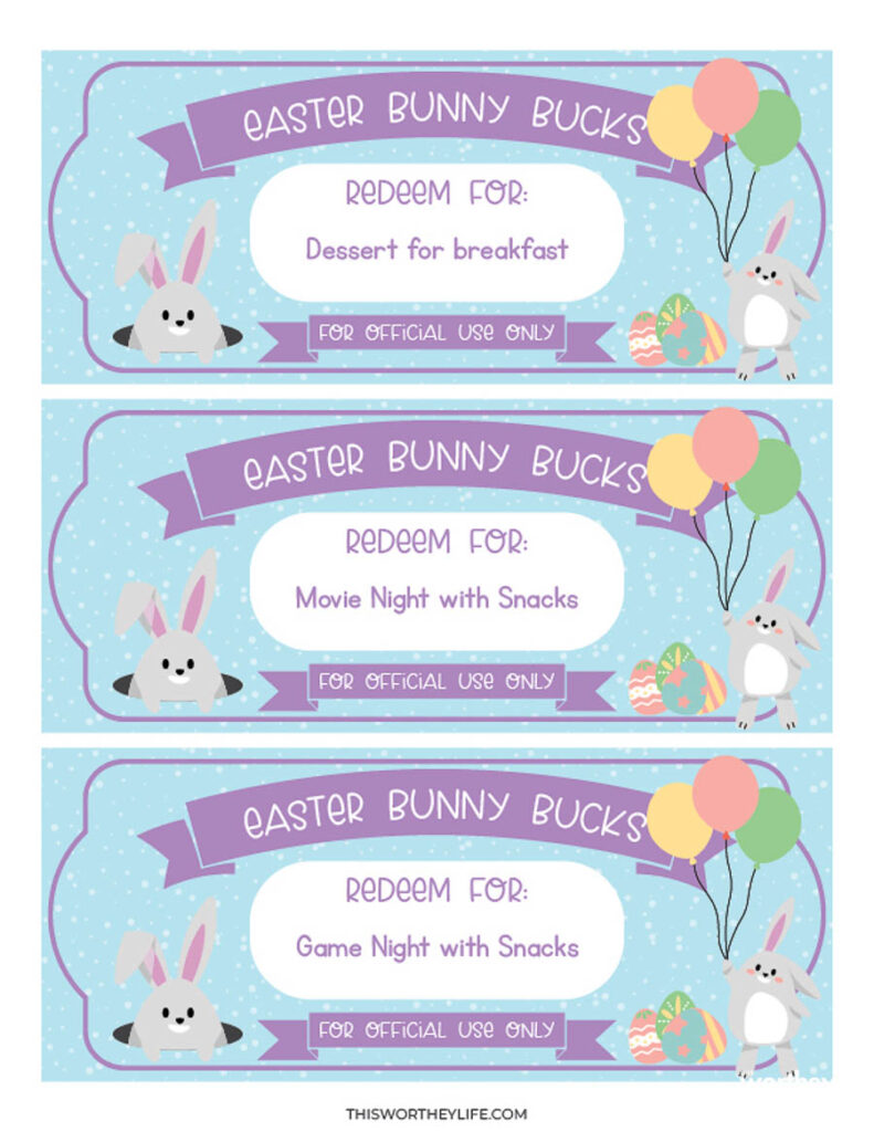Printables to use for Easter called Bunny Bucks
