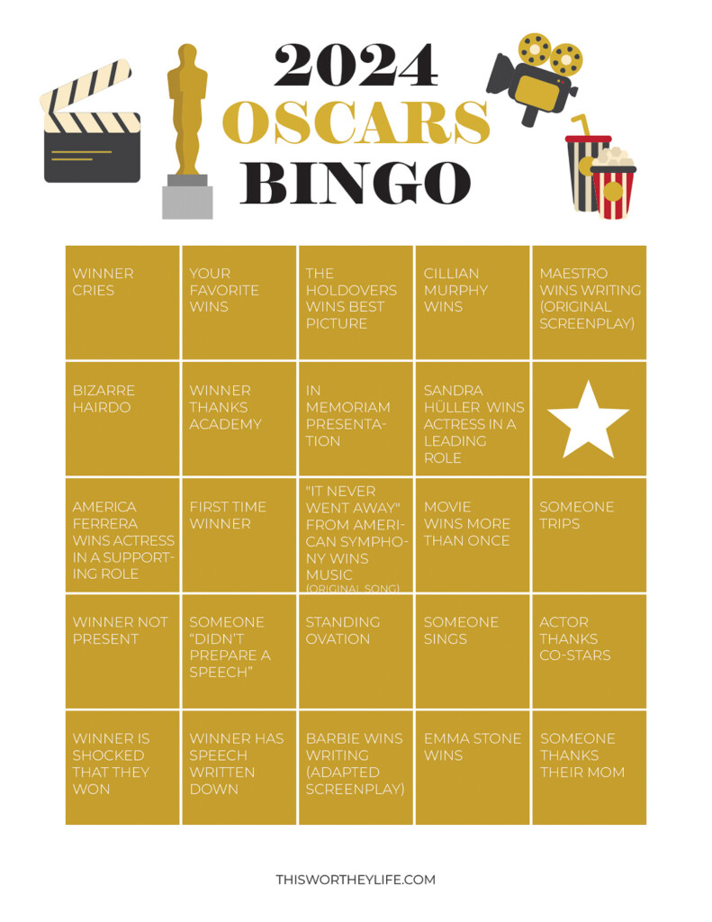 2024 Printable Oscars Bingo Game