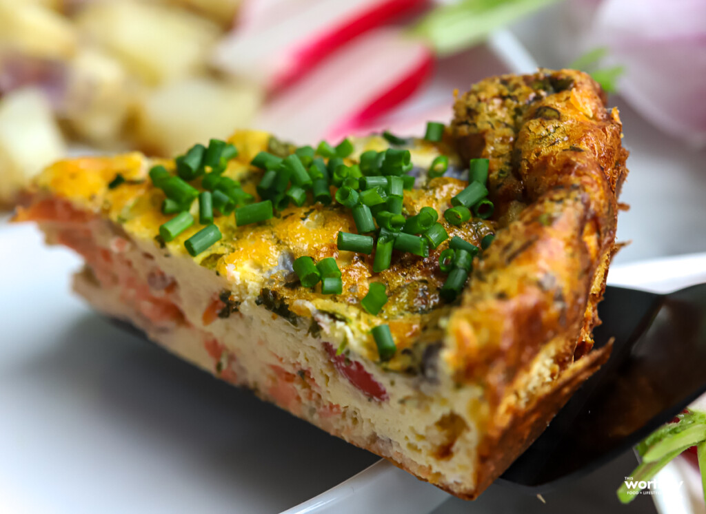 a slice of salmon quiche