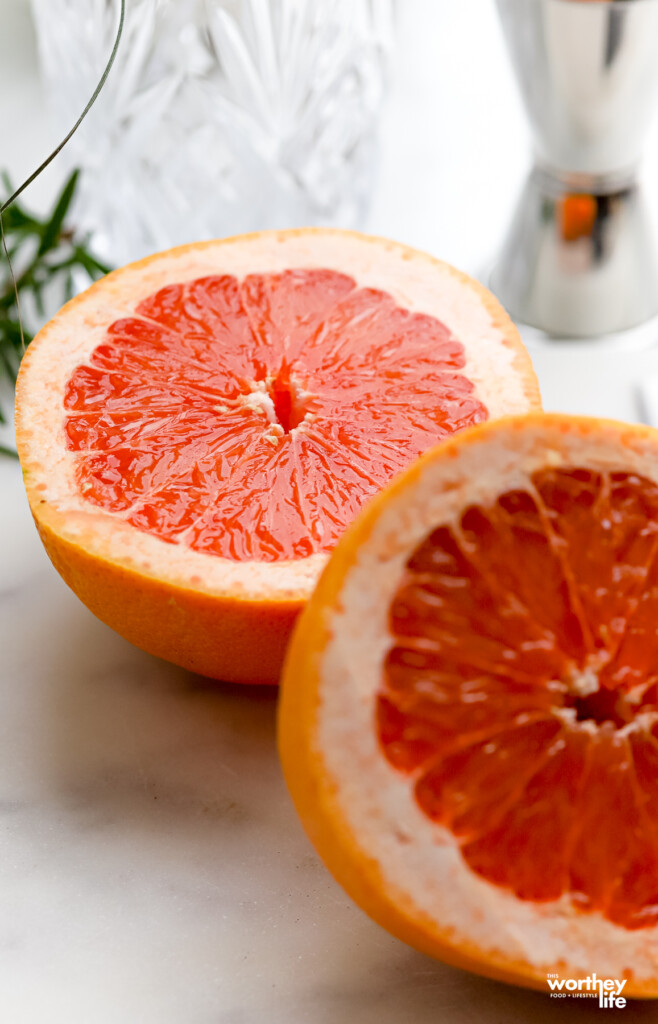 Fresh grapefruit sliced in half