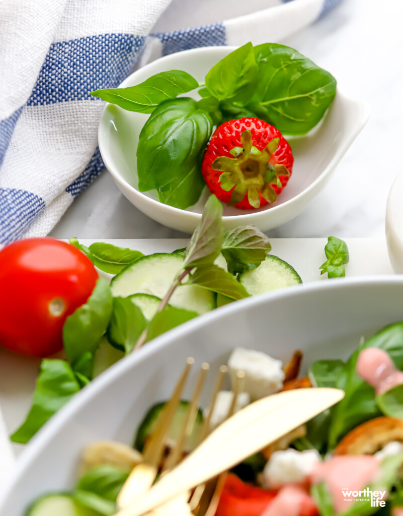 Fresh sweet basil, strawberries, and vine-ripened tomatoes. 