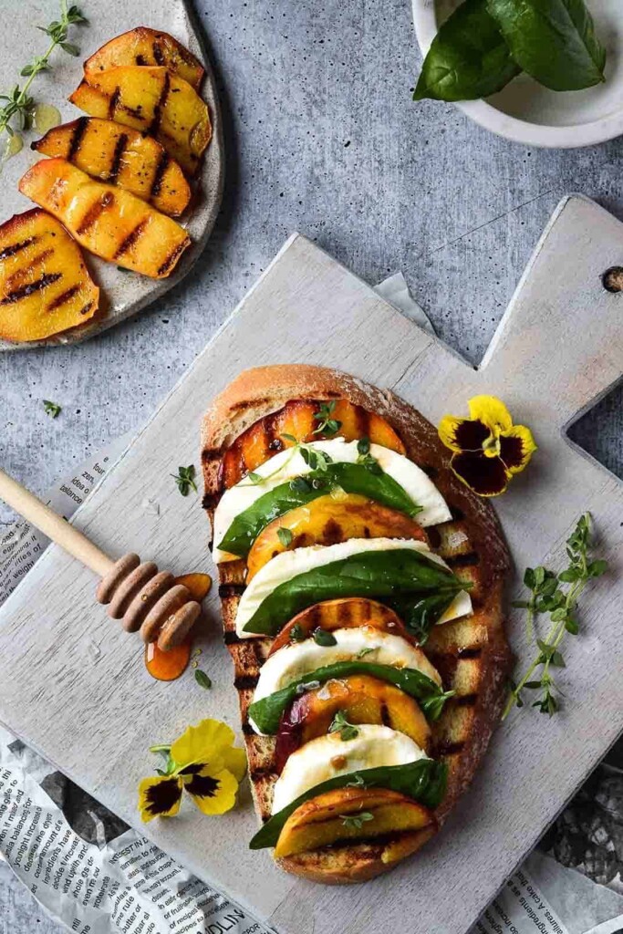 Grilled Peach Caprese Toast