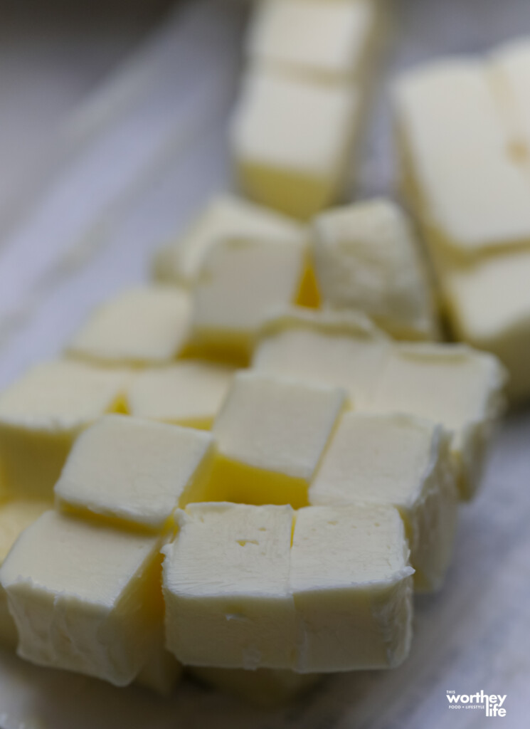 Room temperature unsalted butter cut into cubes. 
