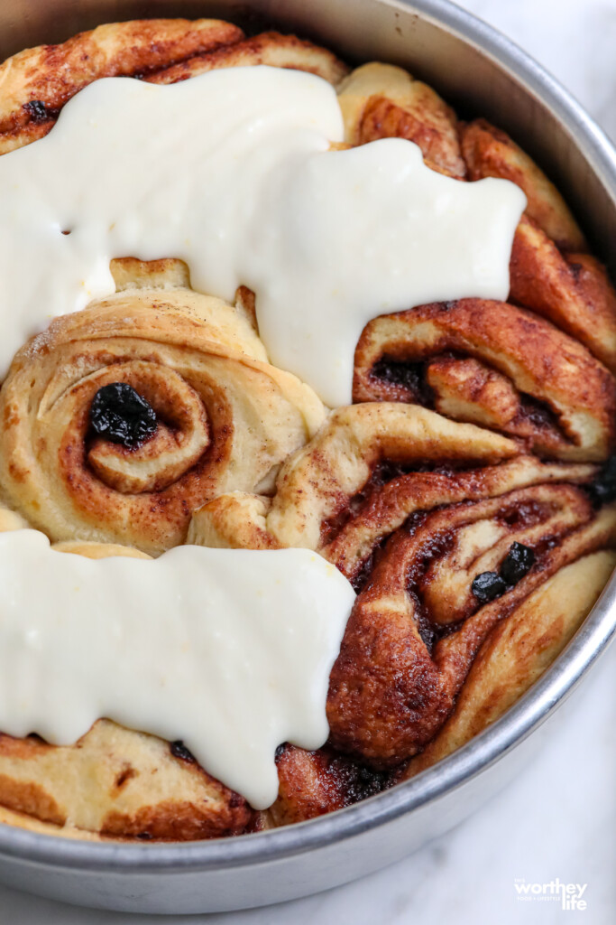 Our Blueberry Cinnamon Rolls with lemon cream cheese icing