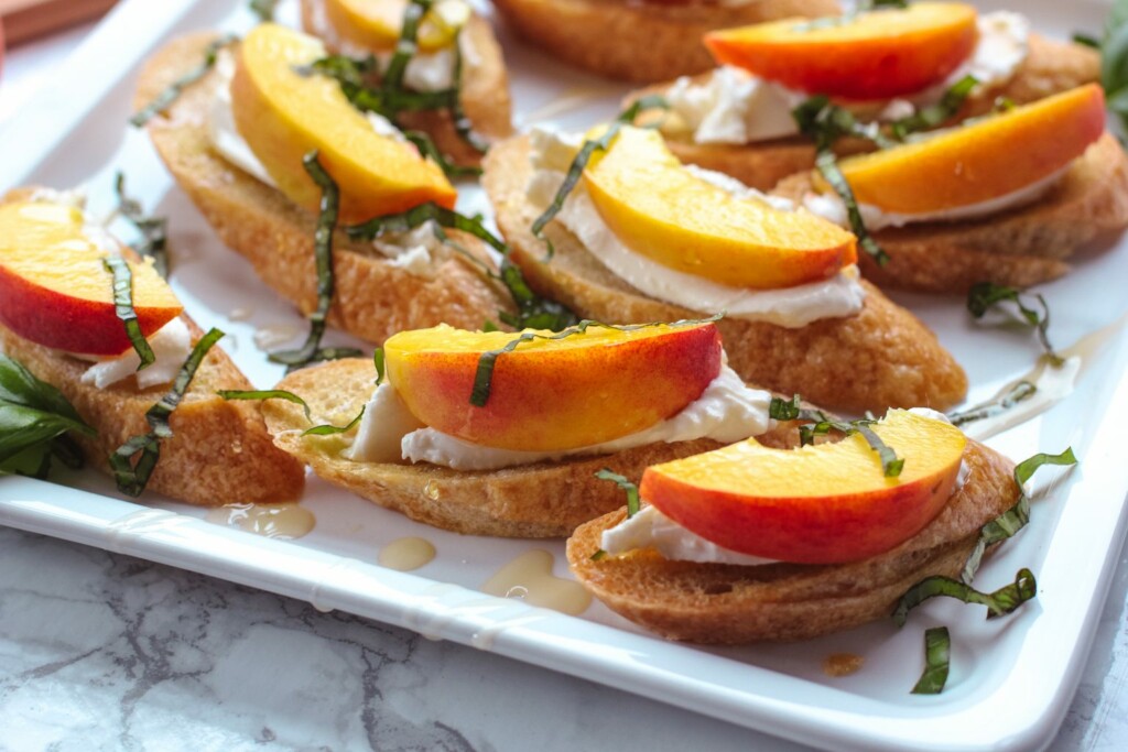 Peach and Burrata Crostini