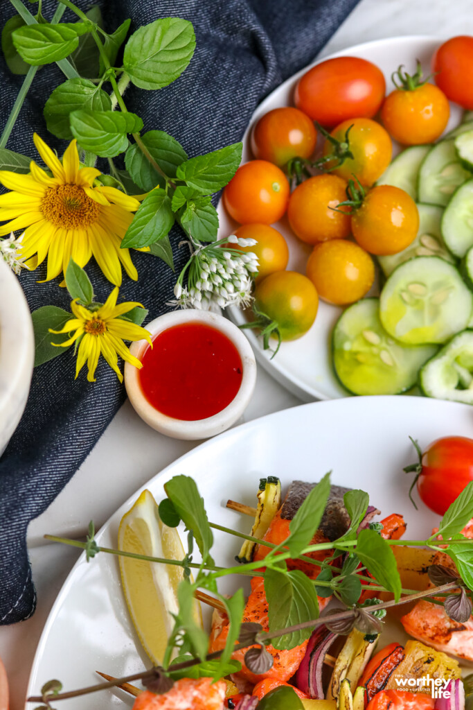 fresh veggies on white platter