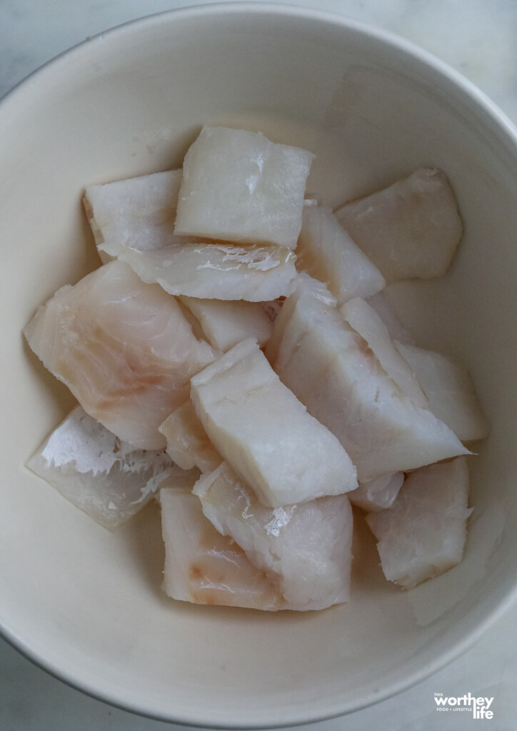 Fresh Cod in a mixing bowl