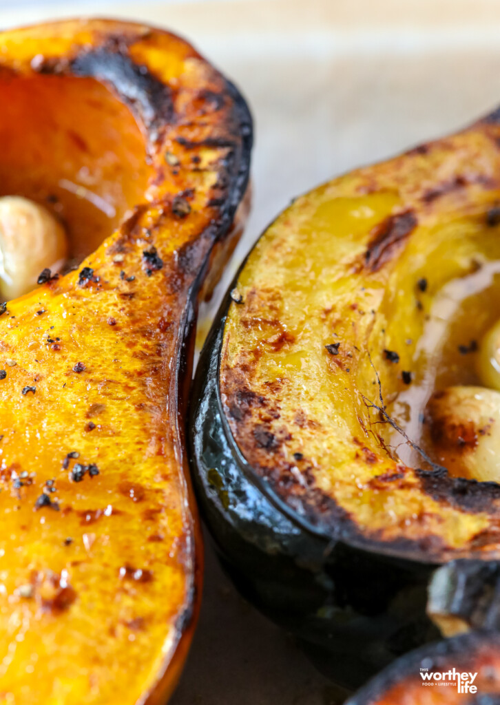 Roasted Butternut Squash and Acorn on cutting board