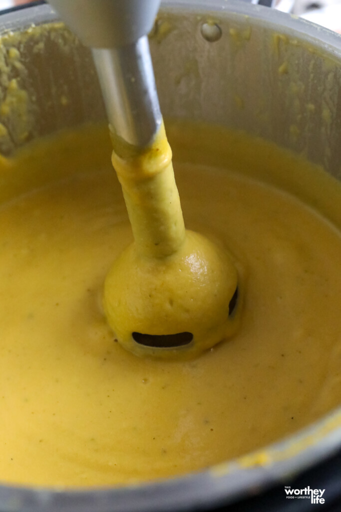 Using an immersion blender to make soup