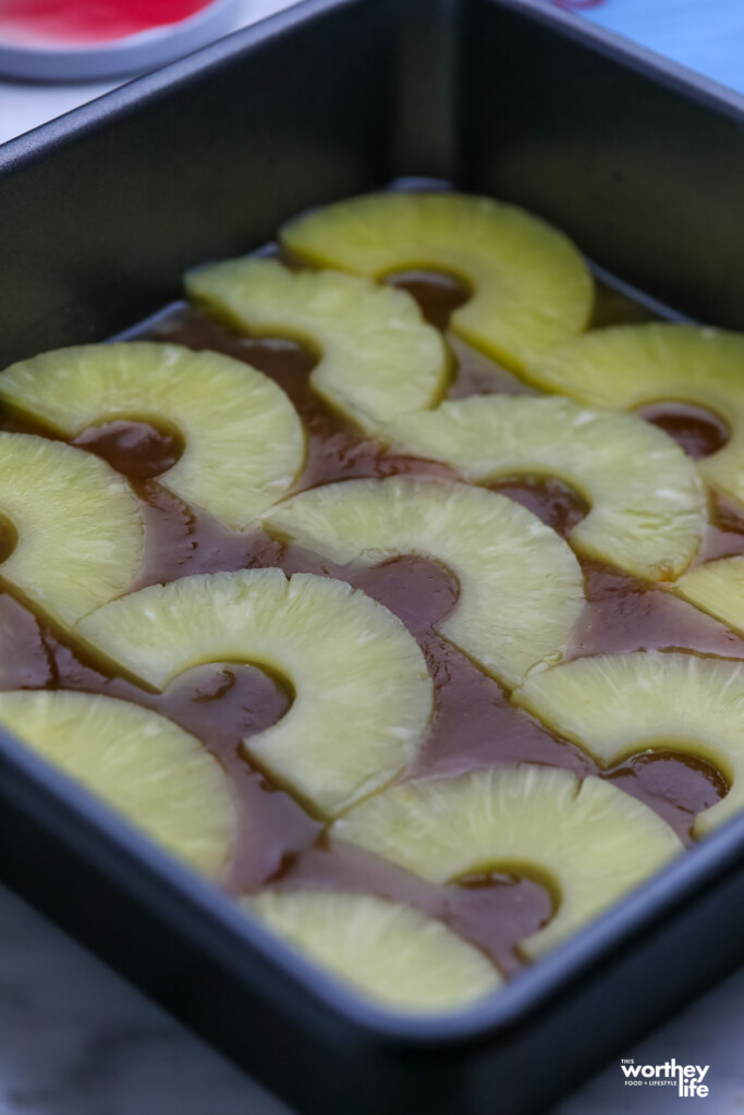 pineapple halves in cake pan