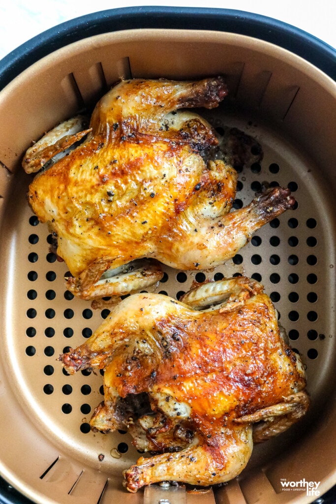 2 Cooked Cornish Hens in an XL Air Fryer