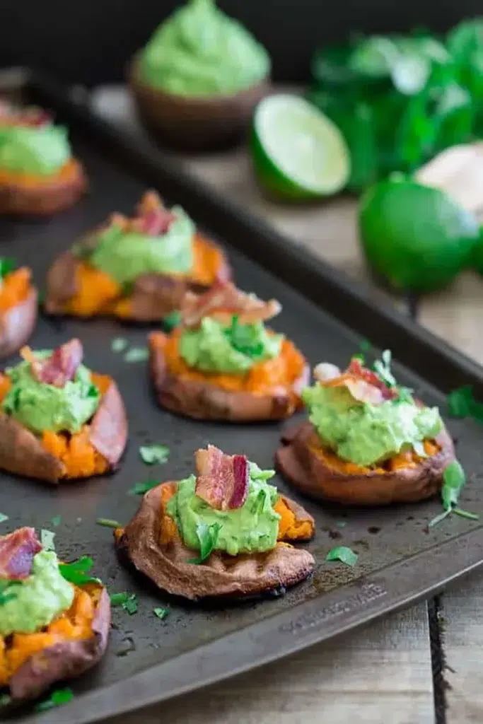 Smashed Sweet Potato Guacamole Bites 