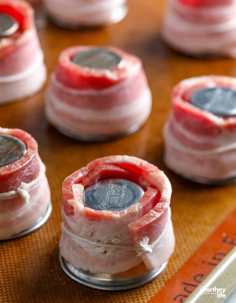 bacon wrapped around a metal tin to make a cup