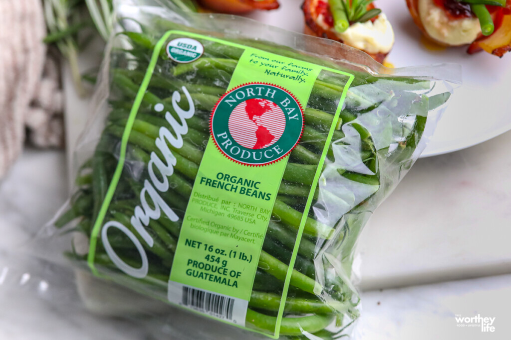 fresh organic french green beans in a package