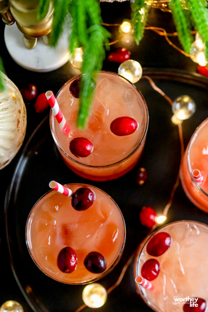 black tray filled with holiday mocktails