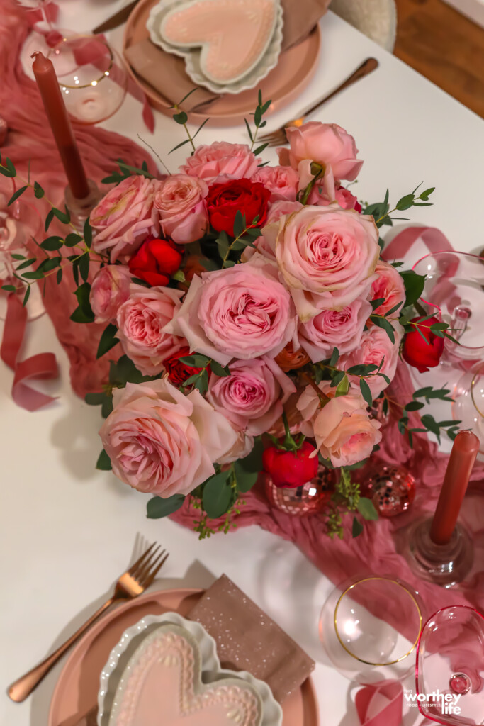rose bouquet centerpiece for pink tablescape