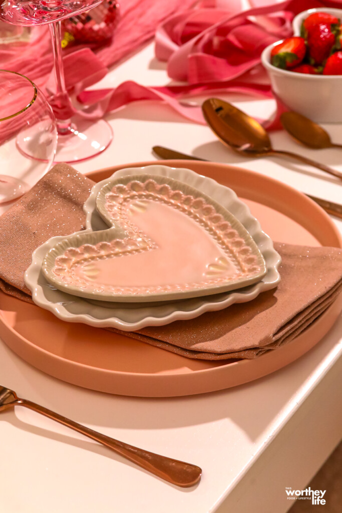 Rose Gold Table Setting with heart shaped plates