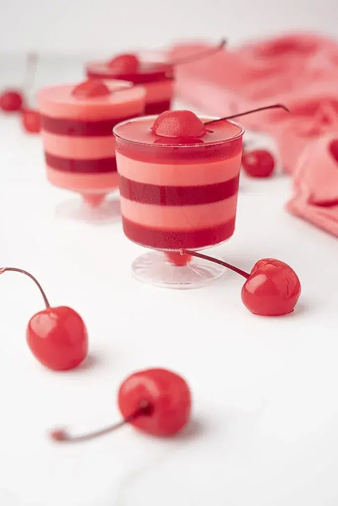 Cherries & Cream Layered Jell-o shots