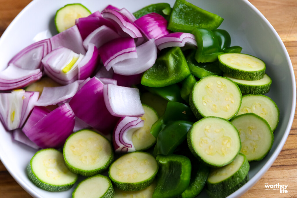 chopped vegetables on a white plate