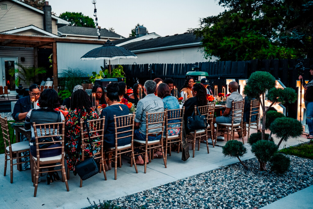 guests at an outdoor dinner party