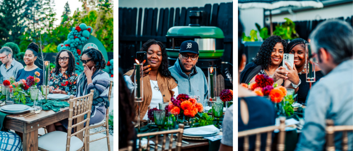 guests at an outdoor dinner party with north bay produce