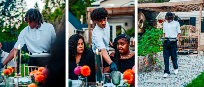 guests at an outdoor autumn dinner party