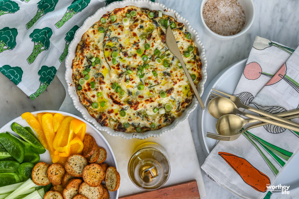 a platter of cut veggies for a spinach dip