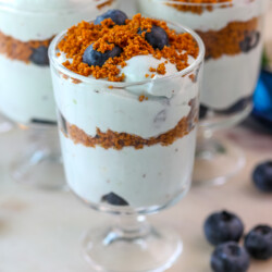 No Bake Blueberry Dessert in small glass cup