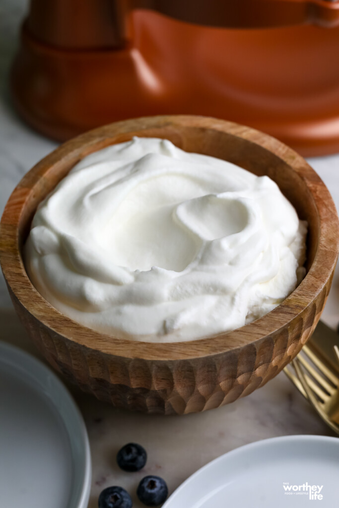 Homemade Whipped Cream Ingredients in a wood bowl