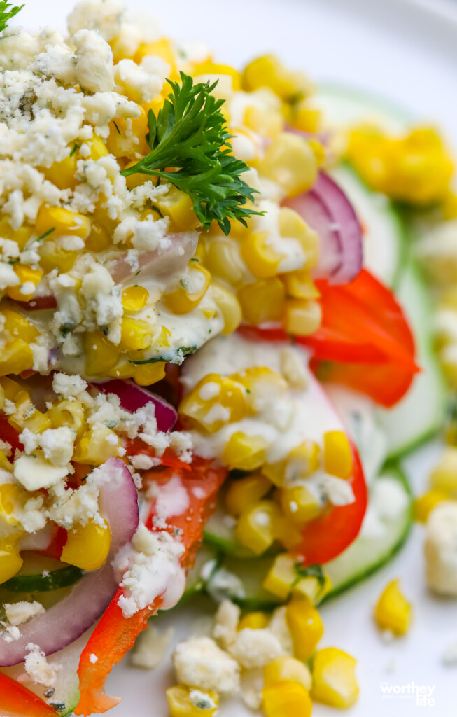 a fresh sweet corn salad with cucumber and dill
